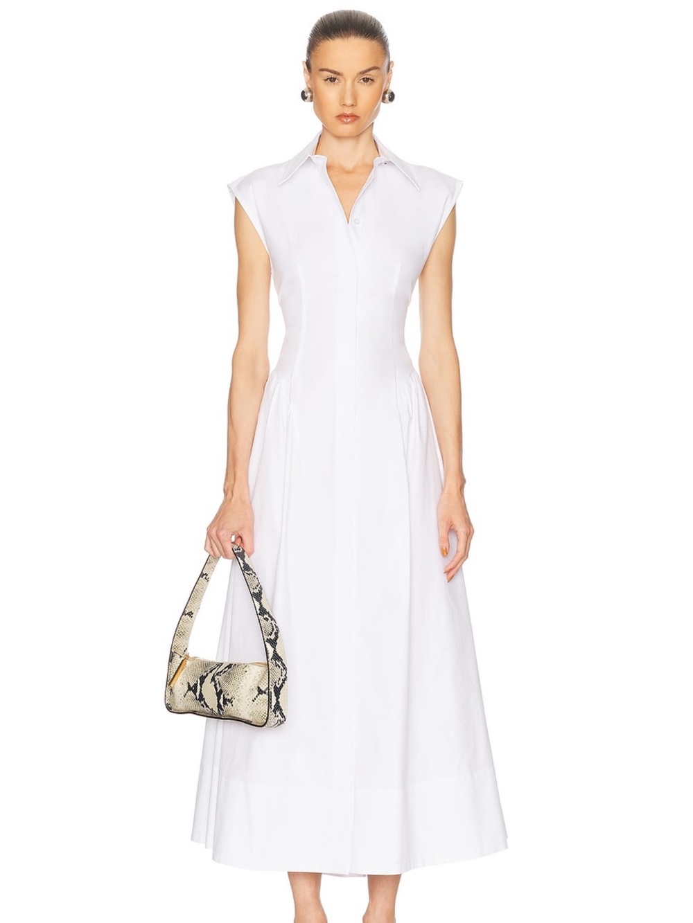 MaxMara White Sleeveless Collared Maxi Dress